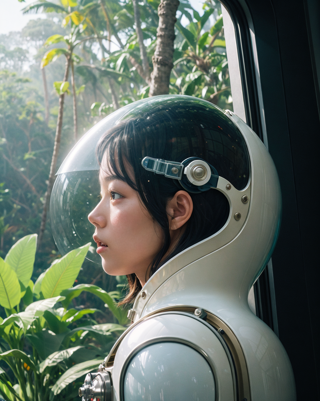 01445-1671698809-1girl, polished aluminum suit, alien, jungle landscape, jetpack, glass dome helmet, perfect curly hair, Best quality, masterpiec.png